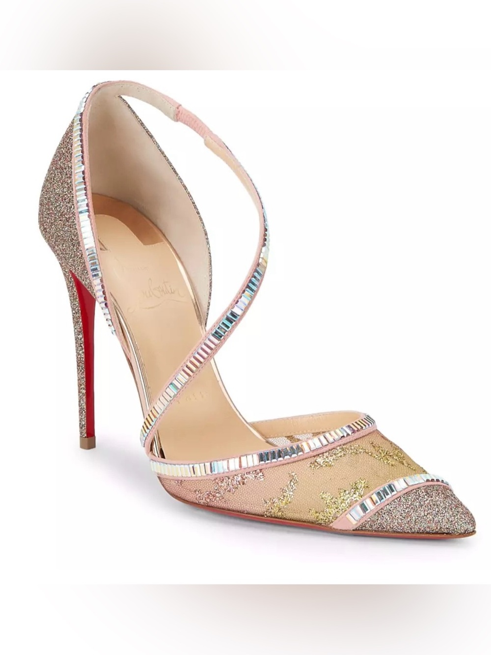 Christian Louboutin Chiara
Diams 100 Glitter Crystal
Cross Strap Heel Pump